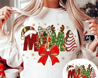Colorful Coquette Glitter Christmas Mama Mini PNG, Bright Christmas Tree Brushstroke Design, Retro Holiday Shirt Mom And Daughter Shirt Png