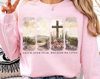 Geloof over angst, omdat hij leeft png, christelijke sublimatie lente wilde bloemen, paasboho bijbelvers digitaal ontwerp