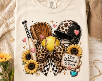 Softball Mom PNG, Dirt Diamonds And Bows Shirt Design