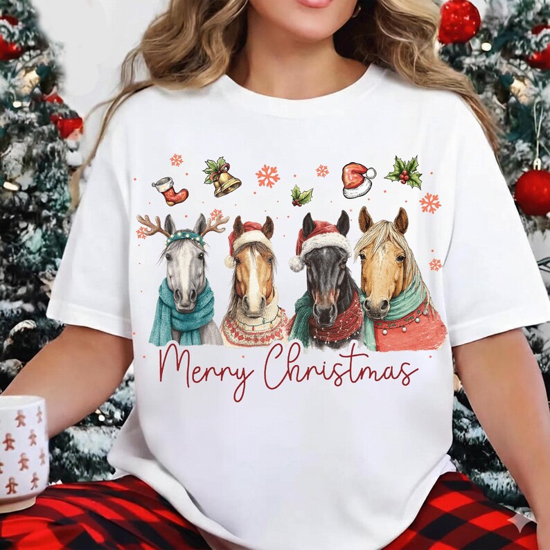 Merry Christmas Horses PNG Clipart, Watercolor Equestrian Holiday T ...