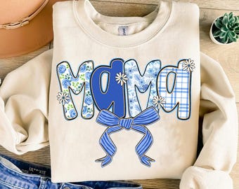 Preppy Mama Spring Floral PNG, Glitter Retro Mama Flowers Design, Christian Mother's Day Sublimation Clipart