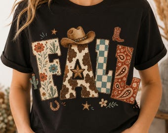 Western Fall PNG, Cowgirl Autumn Shirt Design