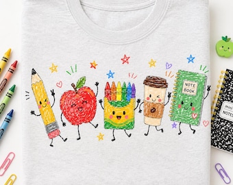 School Supplies PNG, Back To School Teacher Shirt Design