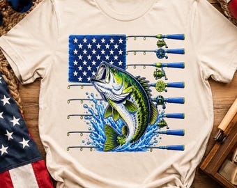 Patriotic Bass Fishing PNG, 4th Of July Fishing Shirt Design