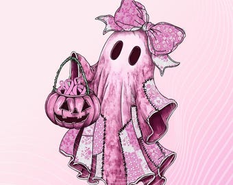 Pink Ghost Breast Cancer Awareness, Halloween Sublimation Design (PNG)