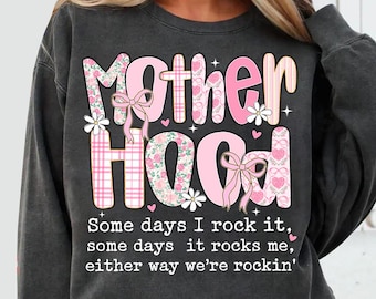Motherhood Coquette Bow PNG, Retro Funny Mom Shirt Design, Sarcastic Mama Sublimation, Preppy Mother's Day PNG