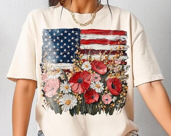 250th Anniversary Patriotic Floral Flag PNG, American Wildflower USA Shirt Design, Fourth Of July Sublimation Download