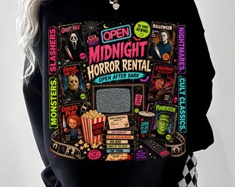 Midnight Horror Rental PNG, Retro VHS Slasher Halloween Design, Spooky Movie Night Sublimation Download