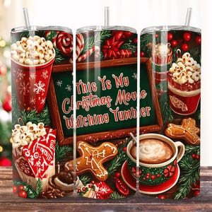 Funny Christmas Tumbler Wrap PNG, 20oz Skinny Sublimation Tumbler, This Is My Movie Watching Tumbler Png Christmas Tumbler