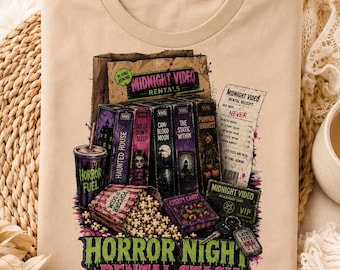 Horror Night Rental Stack PNG, Retro VHS Halloween Design, Midnight Video Rental Sublimation