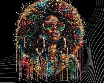 Juneteenth Black Queen PNG, Afro Woman Rhinestone Style Sublimation Design