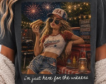Funny Hotdog Doll PNG, Just Here For The Wieners Shirt Design, USA 250th Anniversary Sublimation, Patriotic Humo