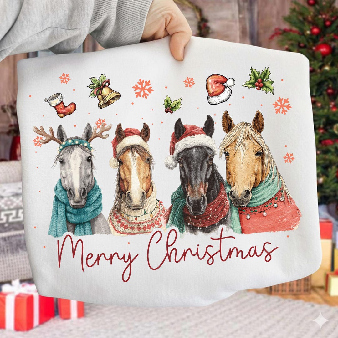 Merry Christmas Horses PNG Clipart, Watercolor Equestrian Holiday T ...