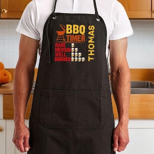 BBQ Timer Dad Funny Apron, Beer Count Grilling Apron, Personalized Fathers Day Gift, Custom Name Apron, Barbeque Lover Apron, Gift For Him