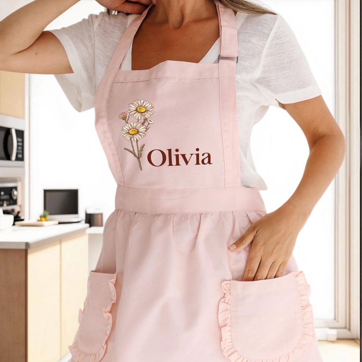 Custom flower apron - etsy (pink color, daisy flower)