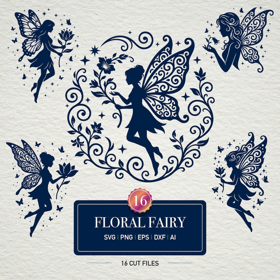 Floral Fairy SVG Bundle | 16 Silhouette Cut Files, Laser Design - Etsy