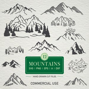 Mountains SVG Bundle Forest Scenery Silhouette Cut Files Cricut Home Decor PNG Clipart Vector Mountain Clipart Pine Tree Camping Engraving