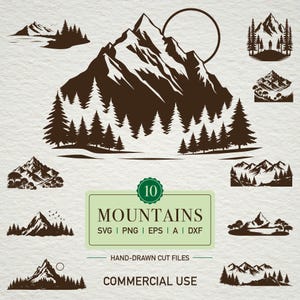 Mountains SVG Bundle Forest Scenery Silhouette Cut Files Cricut Home Decor PNG Clipart Vector Mountain Clipart Pine Tree Camping Engraving