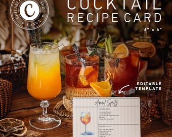 Personalized Cocktail Recipe Card Template: Minimalist Design (Canva)