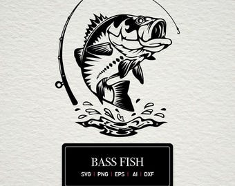 Jumping Bass Fish SVG: Fisherman Silhouette Cut File