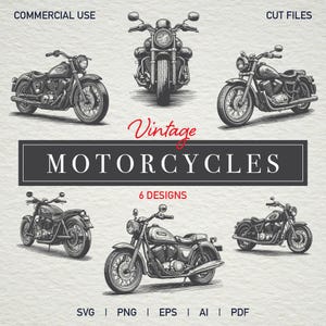 Vintage Motorcycle SVG Bundle Cut Files Cricut PNG Retro motorcycle 6 Biker Cruiser Old Motocross Rider Digital Download Commercial Use