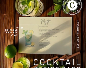 Minimalist Cocktail Recipe Card Template: Editable Bar Drink (Canva)