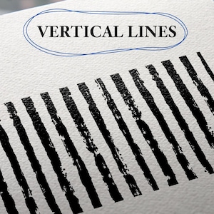 May include: Close-up of a textured white surface with black vertical lines. The words "VERTICAL LINES" are in a blue oval at the top. The black lines are uneven and angled, creating a graphic design.