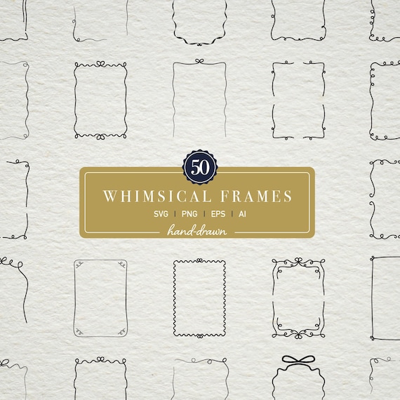 50 Whimsical Hand-Drawn Frames: SVG Clipart (Digital Download)