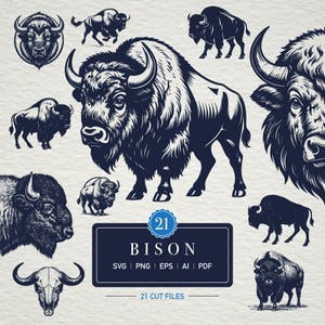 21 Bison Svg Bundle Cut Files Cricut PNG Wilderness Buffalo Sketch Bison Clipart Vintage Illustrations American Bison Logo Bison Head