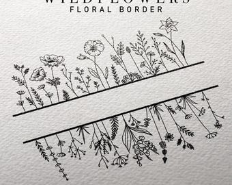 Wildflower Floral Border SVG: Hand-Drawn Flower Frame (Digital Files)