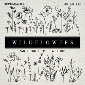 Wildflower SVG Bundle: Floral Sketch Cut Files (Digital Download)