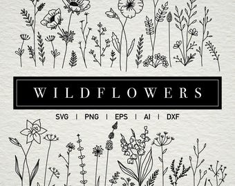 Wildflower SVG Bundle SVG Cut Files for Cricut Home Decor PNG Digital Download Coquette Aesthetic Flower Sketch Silhouette Instant Download