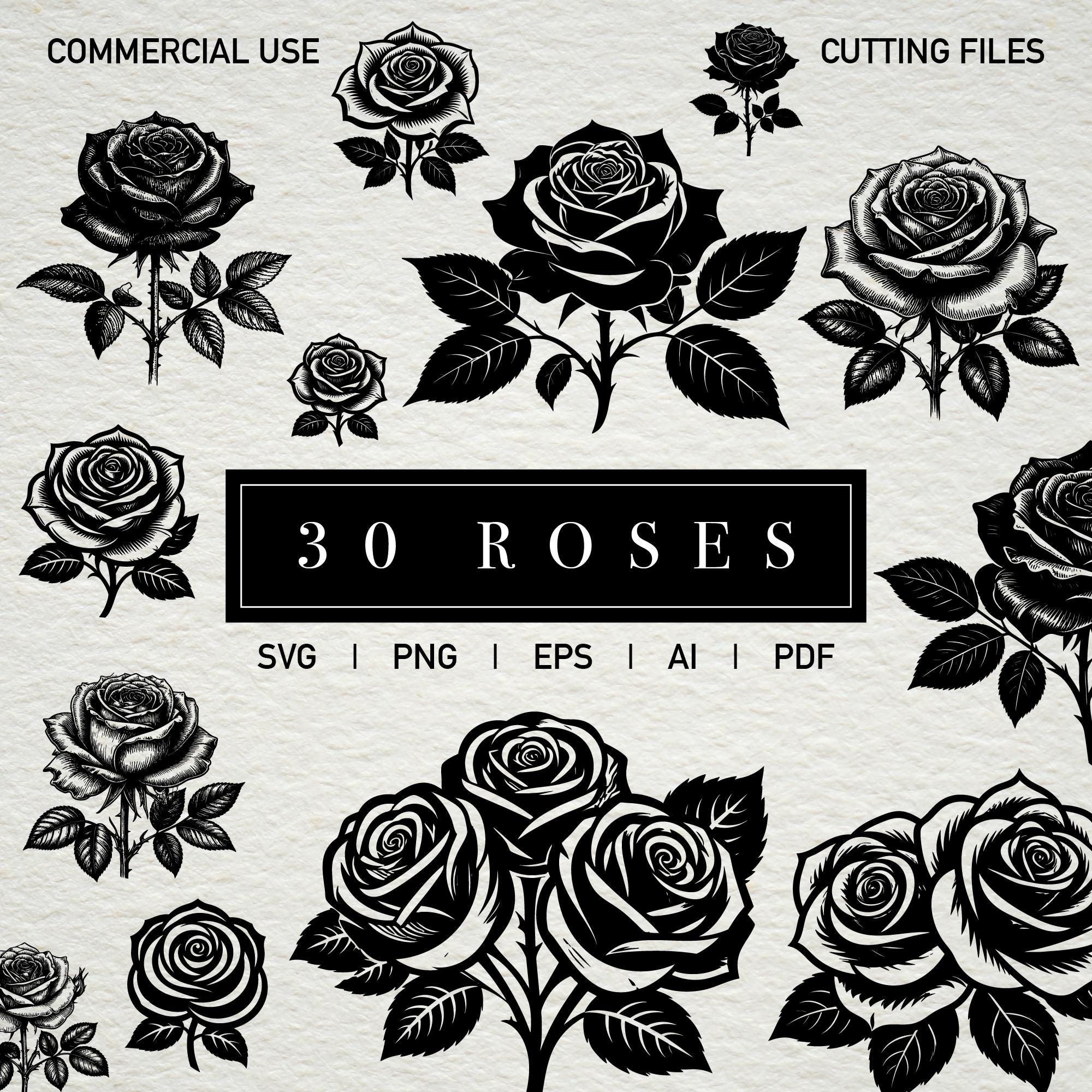 Trailing Roses Svg Vintage Rose SVG Bundle: Hand-drawn Floral Tattoo Design (digital ...