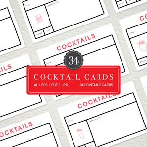 Pacchetto di 34 biglietti da cocktail, clipart di cocktail esclusivi, contorni di drink, cocktail JPG, menu di bevande per matrimoni, file stampabili, mixology per addio al nubilato