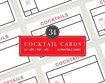 Cocktail Clipart Cards Bundle: Drink Outlines, Wedding Menu (Digital Download)