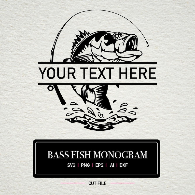 Bass Fish Monogram SVG: Custom Fishing Logo, Fisherman Gift (cut Files ...