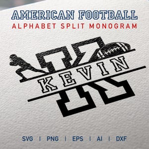 Monograma de equipo universitario de fútbol americano Svg Alfabeto dividido A-Z Fuente de escritura decorativa personalizada elegante ESP DXF Png Archivo de corte de silueta Cricut