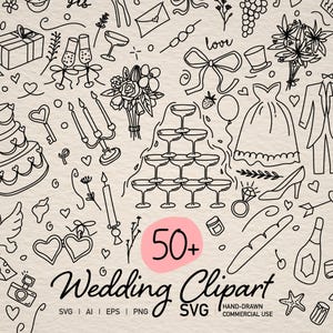 Paquete de imágenes prediseñadas SVG de boda: garabatos e íconos extravagantes (descarga digital)