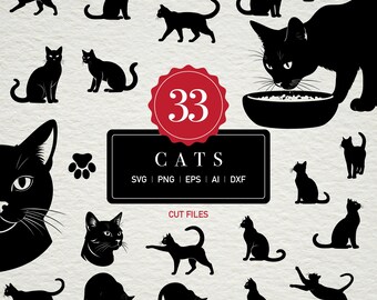33 Cats Silhouette SVG Bundle: Cat Head Cut Files (Digital Download)