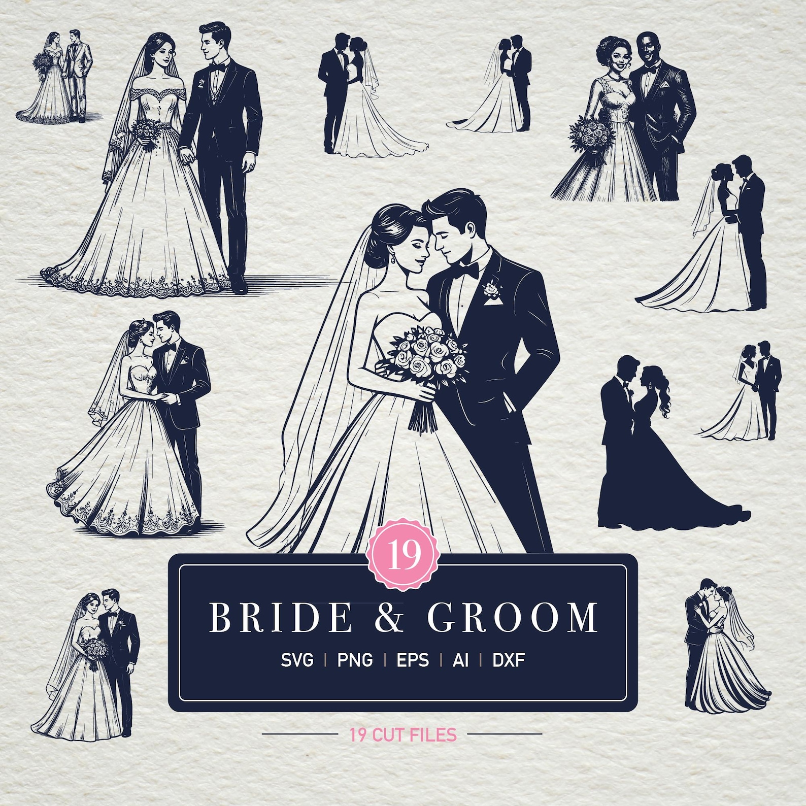 Bride and Groom SVG: Wedding Couple Clipart for Cricut & Silhouette - Etsy