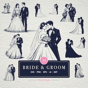 Braut und Bräutigam SVG Hochzeitspaar Hochzeit SVG Verlobung svg Hochzeit Clipart Braut svg Ehepaar SVG Mann Frau Cricut Silhouette