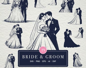 Bride and Groom SVG: Wedding Couple Clipart for Cricut & Silhouette