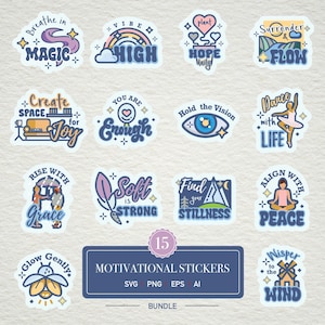 Boho Motivational Quotes SVG PNG Bundle | Inspirational Printable Stickers | Positive Affirmations, Self Love & Mental Health SVG Designs