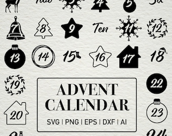 Advent Calendar SVG Bundle: 24 Christmas Countdown Icons (Digital Download)