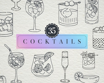 35 Cocktail Illustrations Bundle SVG Signature Cocktail Clipart Drink Outline Wedding Cocktails PNG Wedding Drink Menu Cut Files Cricut