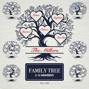 Stammbaum SVG Bundle 2-16 Mitglieder Familientreffen Schnittdateien Cricut Wohnkultur PNG Clipart Vektor Baum des Lebens Vektor Lasergravur