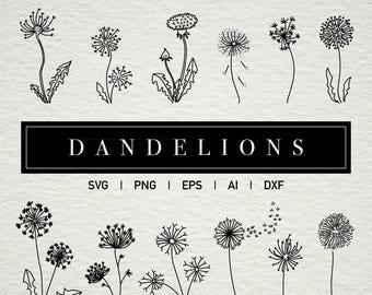 Maskros SVG-paket: Vildblommig skissklippfiler (digital nedladdning)