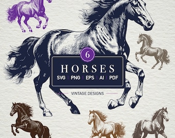 ヴィンテージホースイラスト：Cricut用SVGバンドル（デジタルダウンロード）