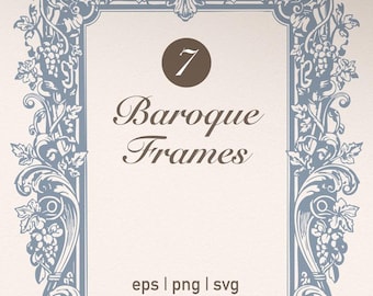 7 marcos barrocos/bordes vintage ornamentados (EPS, PNG, SVG)
