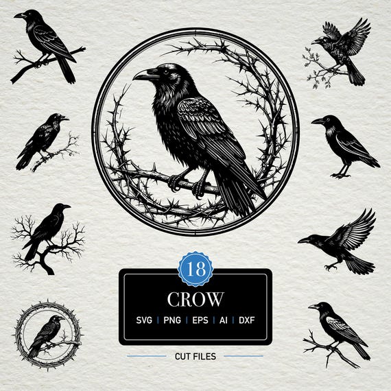 Crow SVG Bundle: Raven Clipart, Gothic Bird Silhouette (Digital Download)